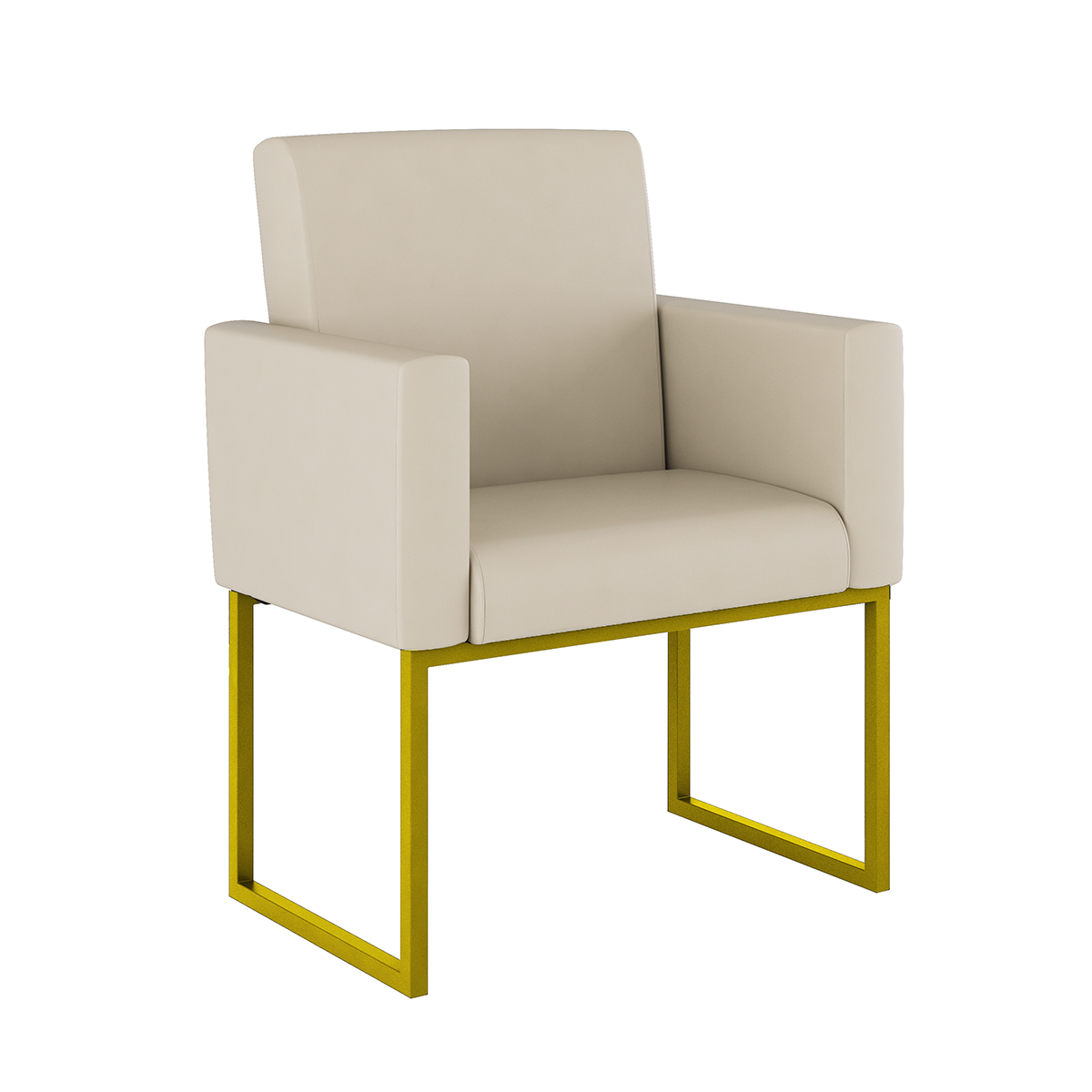 Poltrona Cadeira Decorativa Recepção Base de Ferro Dourada:courino Bege
