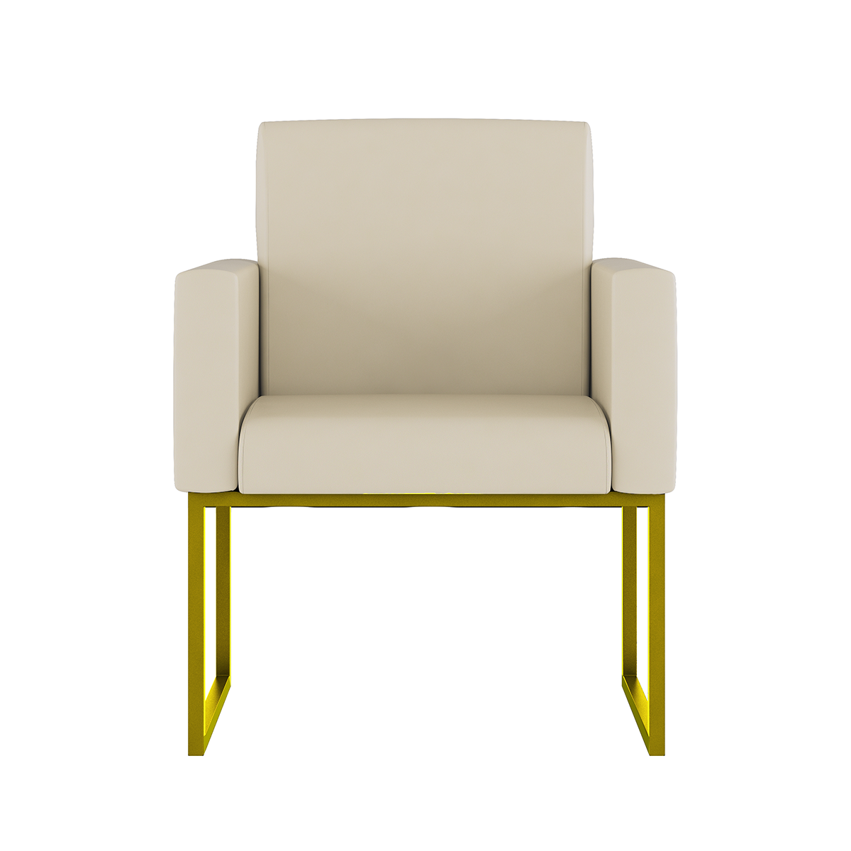 Poltrona Cadeira Decorativa Recepção Base de Ferro Dourada:courino Bege - 2
