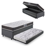 Bicama Box Baú Solteiro Linho Cinza 88x188 com Colchão Pantanal Espuma D28 Anjos - 1