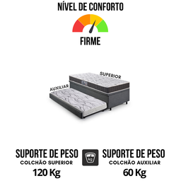 Bicama Box Baú Solteiro Linho Cinza 88x188 com Colchão Pantanal Espuma D28 Anjos - 7