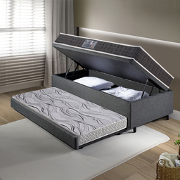 Bicama Box Baú Solteiro Linho Cinza 88x188 com Colchão Pantanal Espuma D28 Anjos - 3