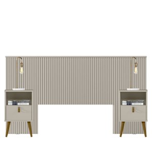 Cabeceira Ripada 2,40 e 2 Mesas Laterais Alexa - Offwhite - Edecasamoveis