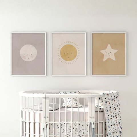 Kit 3 Quadros Decorativos Infantil - Boho Minimalista NO2 - 30x40 - Moldura Branca