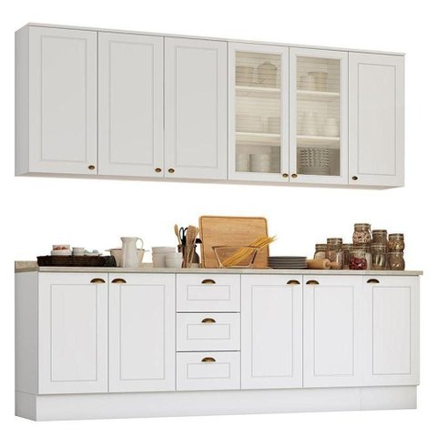 Cozinha Completa Americana 6 Peças Branco com Tampo - Móveis Henn Branco