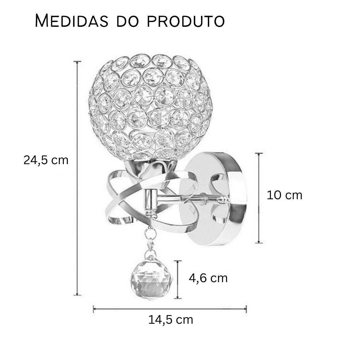 Luminária de Parede Arandela Redona Cristal Moderna Luxuosa - 4