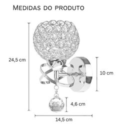 Luminária de Parede Arandela Redona Cristal Moderna Luxuosa - 4