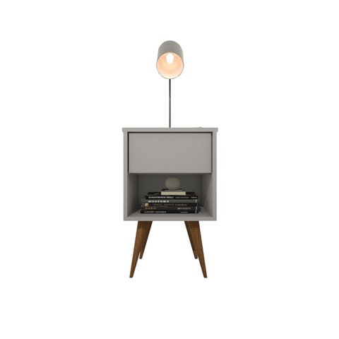 Mesa de Cabeceira Mdf Pés Palitos com 1 Gaveta e 1 Nicho Plancasa:cinza Cristal Tx