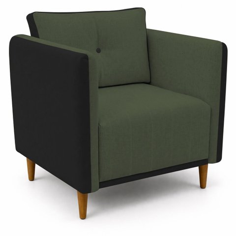 Kit 2 Poltronas Aviv para Sala Escritório Recepção Linho Verde Premium Easy Clean Corino Preto