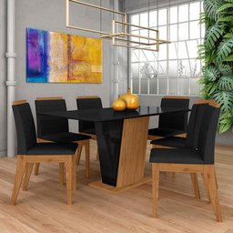 Mesa com 6 Cadeiras Qatar 1,60 Cin/preto/preto - Móveis Arapongas Cinamomo/preto/preto 06 - 1