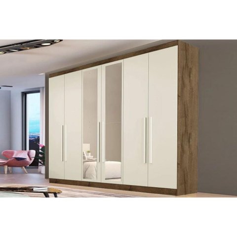 Guarda Roupa Casal 6 Portas (2 C/ Espelho) e 4 Gavetas Oslo Braúna/off White - Europa