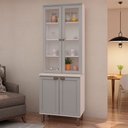Ver imagem 2 de Cristaleira Iluminata 100% Mdf com 2 Portas de Vidro Branco/fendi - Genialflex