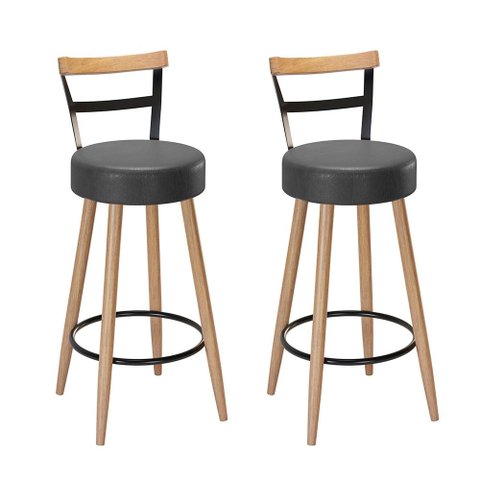 Kit 2 Banquetas Alta Clark Balcão Bar Bancada Bistrô Gourmet Estrutura Pés Madeira Natural - Cores -