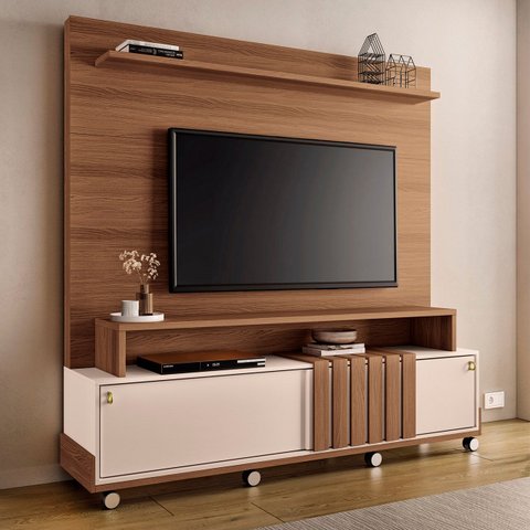 Estante Painel de Tv 65 Pol 180cm 2 Portas Bold Castanho/off White - Hb Móveis