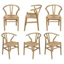 Ver imagem 1 de Kit 6 Cadeiras de Jantar Wishbone em Madeira com Assento Rattan Bege