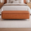 Ver imagem 3 de Puff Baú Bella 140cm Pés Alumínio Dourado Courino Caramelo - Sallar Home