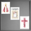 Ver imagem 1 de Kit 3 Quadros Cantinho Café Nossa Senhora Flores 33x24cm - com Vidro:madeira Branca