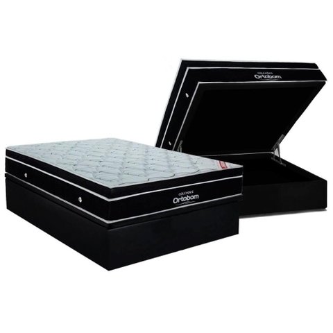 Cama Box Baú Casal: Colchão Molas Superpocket Ensacadas Ortobom Elegant + Base Crc Suede Black (
