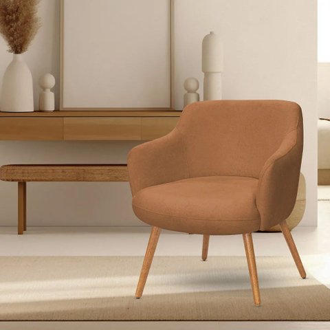 Poltrona Decorativa Jade Pés Palito Castanho Bouclé Terracota - Nexta Casa