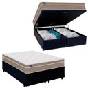 Ver imagem 1 de Cama Box Baú Casal Bipartido Suede + Colchão Lis Molas Ensacadas Plumatex 138x188x64cm Cor:preto