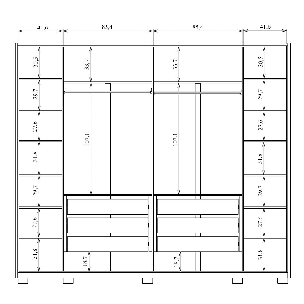 Guarda Roupa Roupeiro Casal 265cm 6 Portas 6 Gavetas Ripado Vidro Reflecta Dourado MDF Derry Buriti  - 4