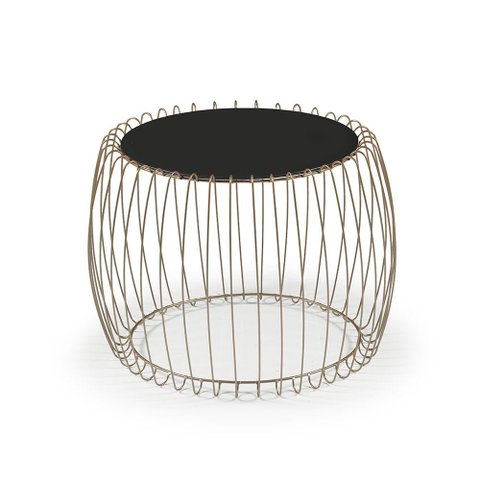 Mesa de Centro Creta 57 Cm (larg) com Tampo de Vidro Preto Base Aco Cobre - 56937