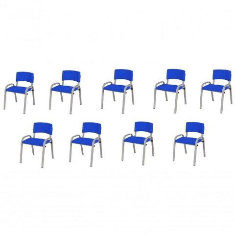 Kit 9 Cadeira Iso Infantil Creche, Base Cinza Azul