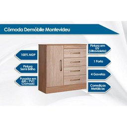Cômoda de Quarto Montevideu 1 Porta e 4 Gavetas Ébano - Demóbile - 2