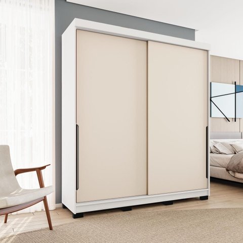 Roupeiro Solteiro Madri 2 Portas 2 Gavetas 177x213cm Creme/Branco 250703