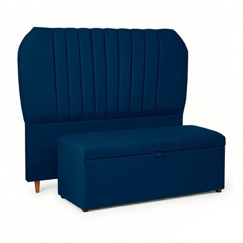 Conjunto de Cabeceira e Recamier Baú Elegante para Cama de Casal 140 Hera Linho