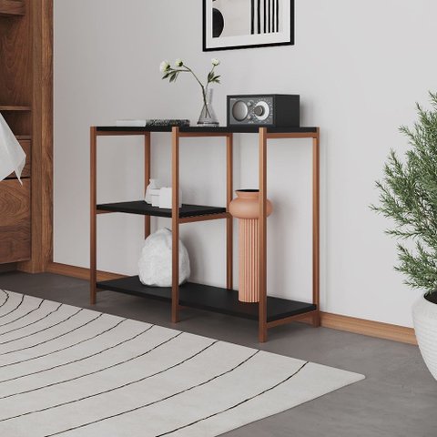 Aparador Console Industrial Artesania 95cm para Sala Home Hall Entrada e Decoração - Cobre/preto