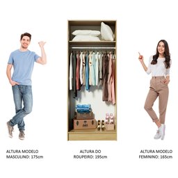 Módulo Guarda-Roupa Madesa Nilo 100% MDF 1684 2 Portas Carvalho Cor:Carvalho - 5