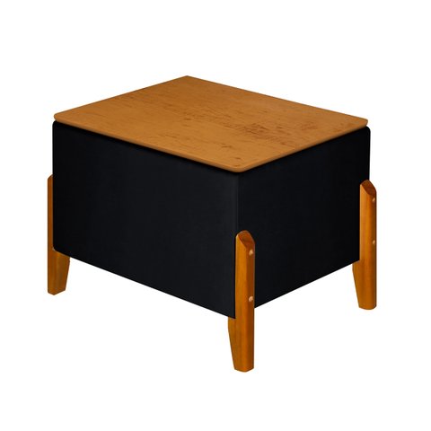 Puff Báu Retro Tampo em Madeira Premium para Sala e Quarto Recamier Moderno Closet Retro Cor Preto