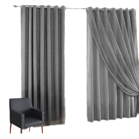 Cortina Blackout com voil 4,00x2,00 Para Trilho Simples:Cinza