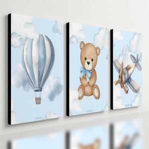 Kit 3 Quadro Decorativo Quarto Meninos Bebê Infantil Azul 28x20