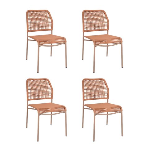 Kit com 4 Cadeiras em Aço Carbono e Corda Náutica para Área Externa Leme Marrom/Terracota