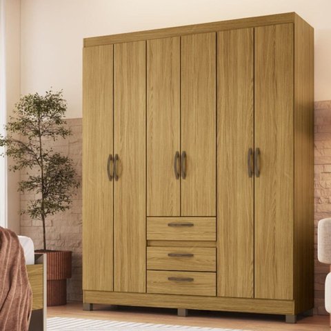 Guarda-Roupa Casal 6 Portas 3 Gavetas Bege