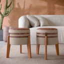 Ver imagem 1 de Kit 2 Puff Puf Couro e Linho Pés em Madeira -pix- 45x32 Bege