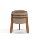 Ver imagem 5 de Kit 2 Puff Puf Couro e Linho Pés em Madeira -pix- 45x32 Bege