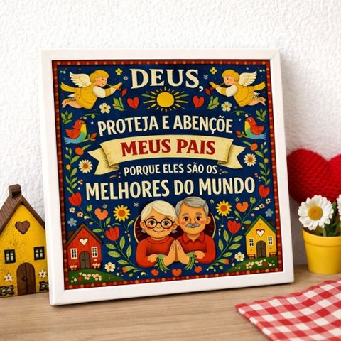 Quadro Benção para Meus Pais 33x33cm Mold Branca