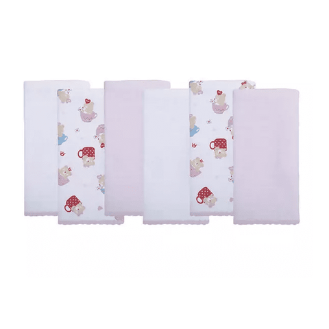 Pano de Boca Bublim Liso e Estampada - 6 Paninhos: Rosa