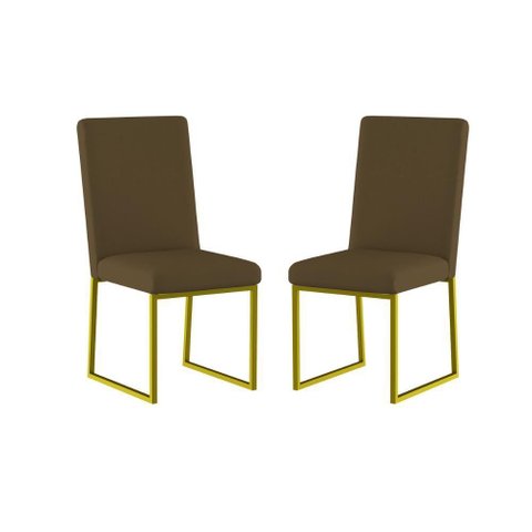 Kit 2 Cadeiras para Mesa de Jantar Base Industrial Dourado Balaqui Marrom