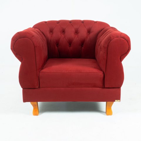 Poltrona Elisabeth Chesterfield Capitone Suede Vermelha Decorativa / Sala, Tv, Estar, Recepção