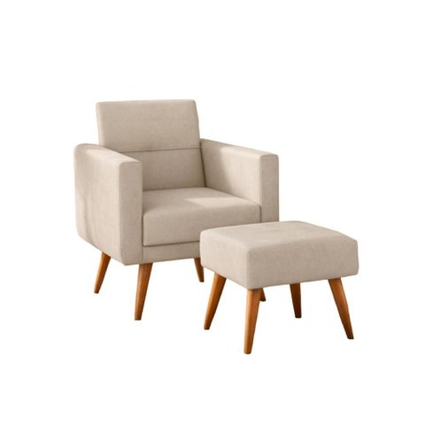 Kit Poltrona Decorativa com Puff Pequim Veludo Matrix Cor:veludo Bege