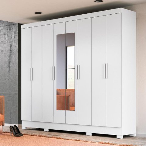 Guarda Roupa Diplomata 236cm 8 Portas Branco com Espelho Moval