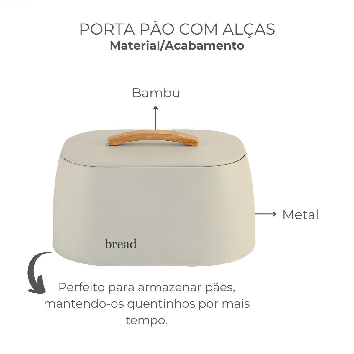 Porta Pão de Metal com Alça de Bambu Bege 23,5x33,5x18,5cm - 4