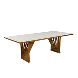Mesa Ripada Avelã 2,20m X 1,10m C/ Vidro Off White Inspirare - 1