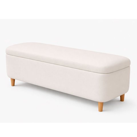 Puff Baú Bella 140cm Pés Madeira Courino Off White - Sallar Home