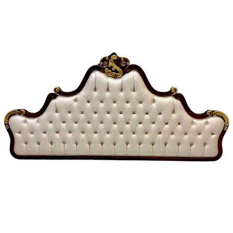 Cabeceira de Cama Queen Luis Xv Amélie Marrom com Estofado Branco Perolado e Detalhes Dourado