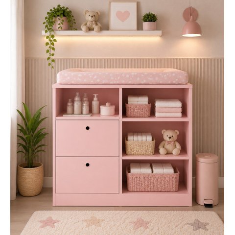 Cômoda para Bebê com Trocador e Organização Quarto Infantil Rosa