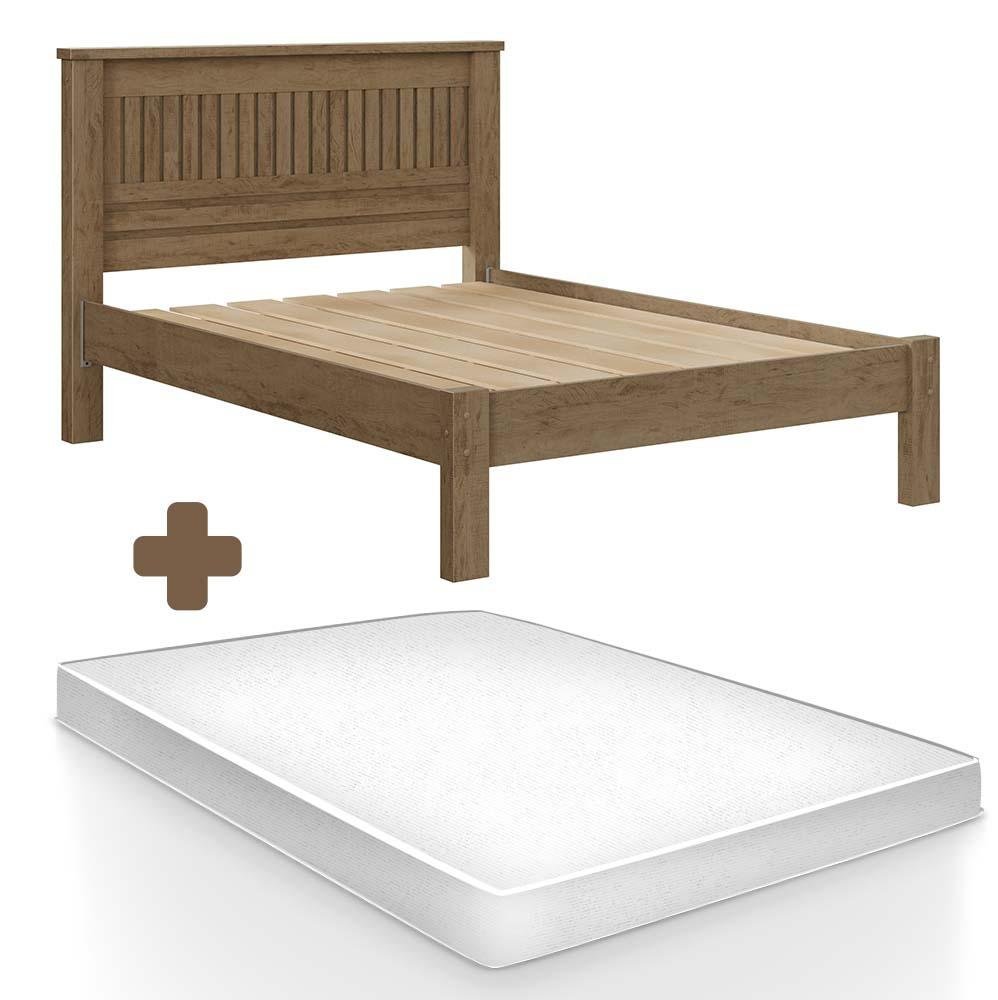Cama de Casal com Cabeceira 100% Mdf com Colchão Castanho Mônaco